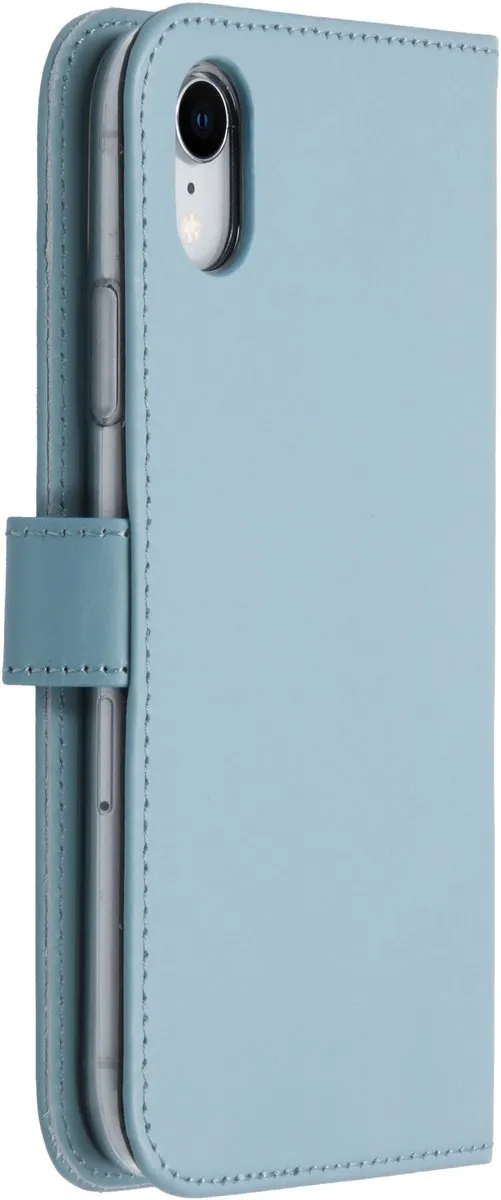 Selencia Hoesje iPhone XR Echt Lederen Bookcase - Lichtblauw - 3 Pasjes