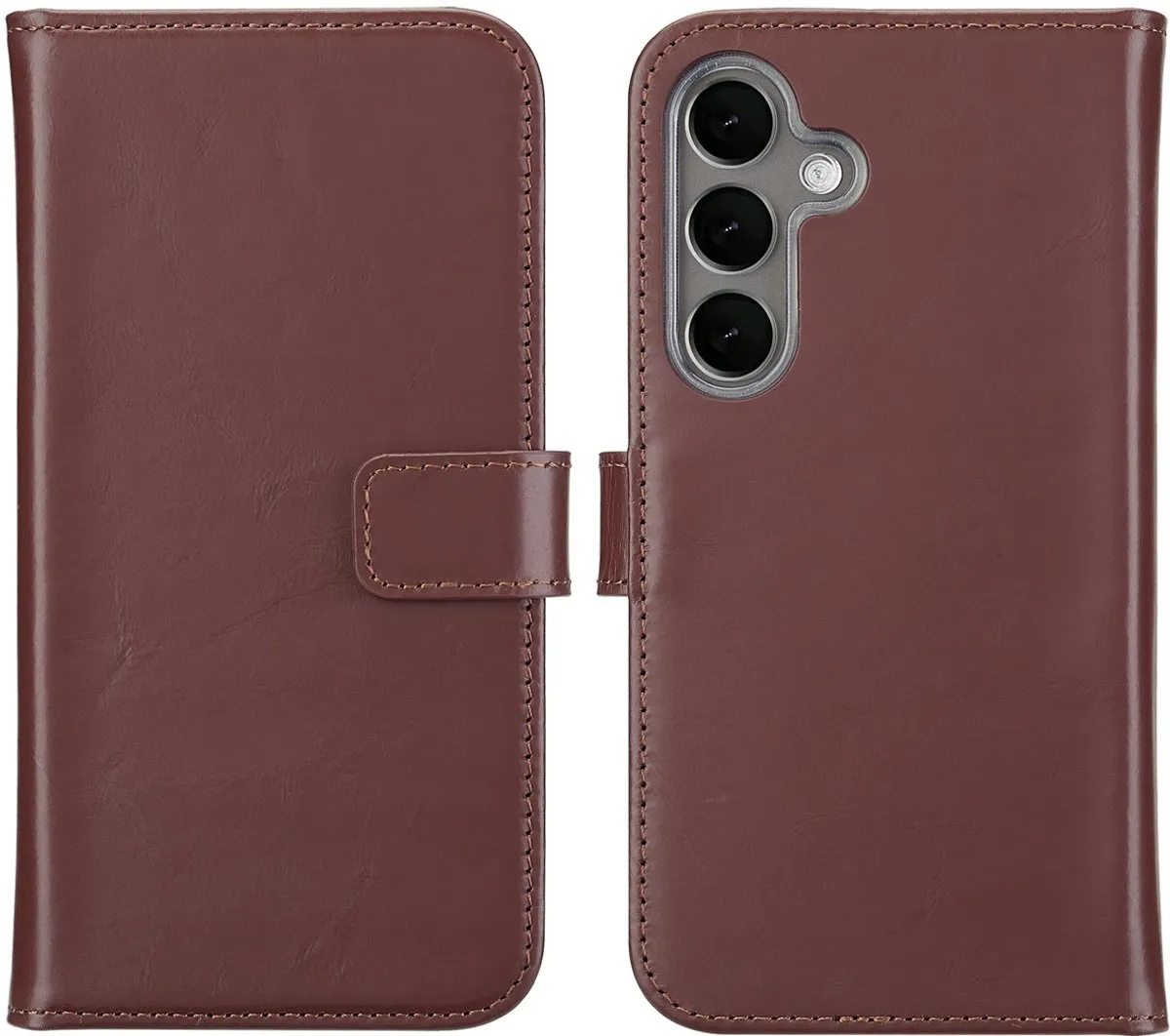 Selencia Hoesje Samsung Galaxy S25 Plus - Donkerbruin Lederen Bookcase - 3 Pasjes