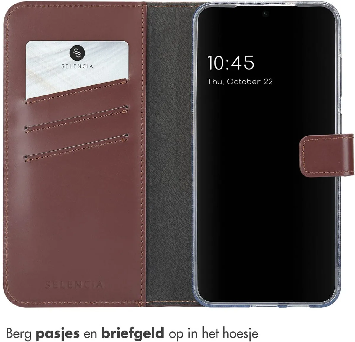 Selencia Hoesje Samsung Galaxy S25 Plus - Donkerbruin Lederen Bookcase - 3 Pasjes