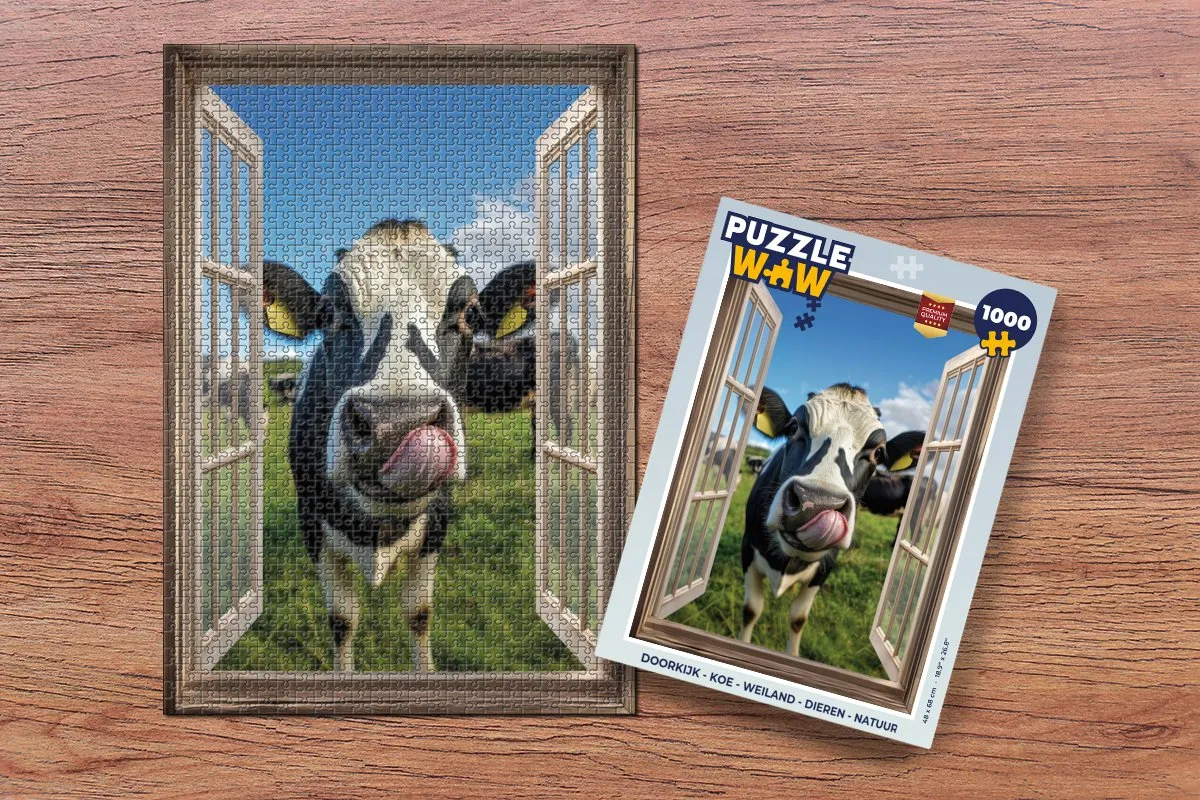 PuzzleWow Doorkijk Koe Weiland Legpuzzel 1000 Stuks