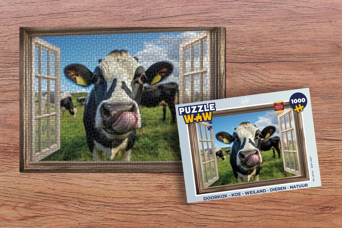PuzzleWow Doorkijk Koe Weiland Legpuzzel 1000 Stuks