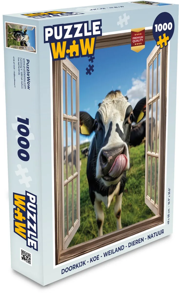 PuzzleWow Doorkijk Koe Weiland Legpuzzel 1000 Stuks