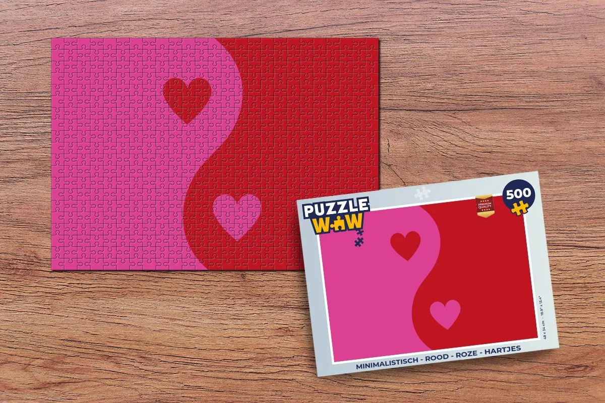 PuzzleWow Minimalistisch Hartjes Puzzel 500 Stuks - Rood Roze