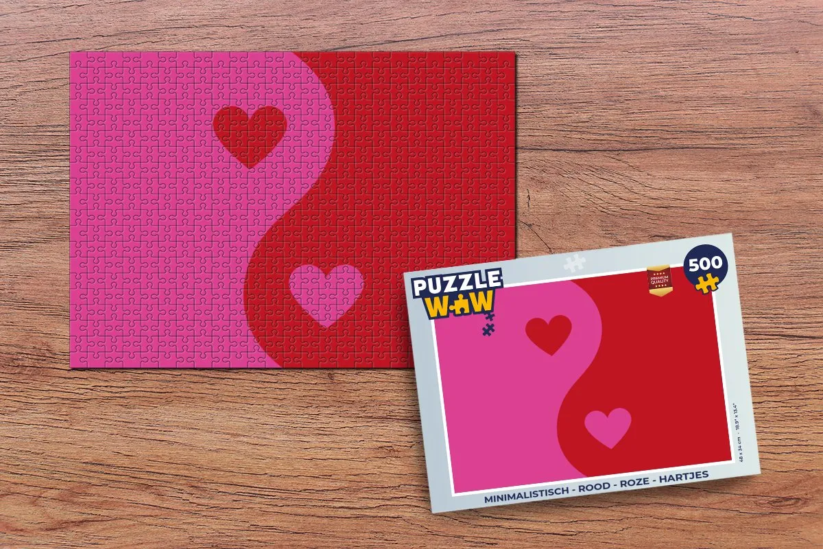 PuzzleWow Minimalistisch Hartjes Puzzel 500 Stuks - Rood Roze