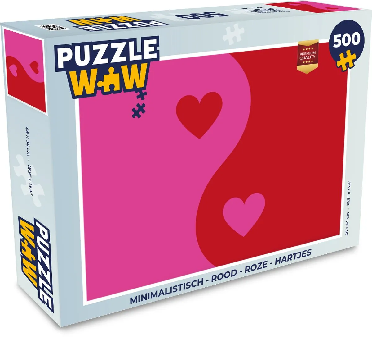 PuzzleWow Minimalistisch Hartjes Puzzel 500 Stuks - Rood Roze