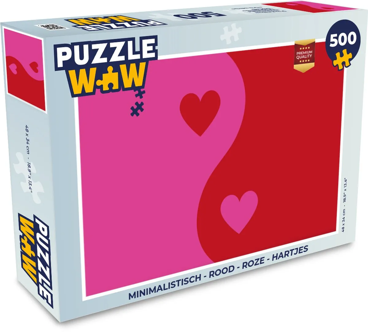 PuzzleWow Minimalistisch Hartjes Puzzel 500 Stuks - Rood Roze