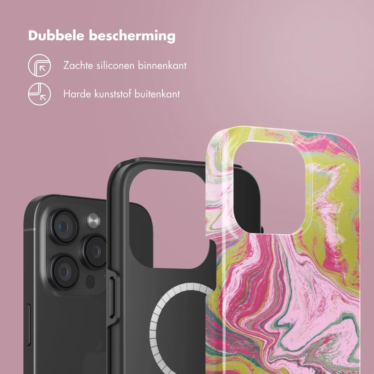 Selencia Hoesje iPhone 15 Pro MagSafe Marble Pink