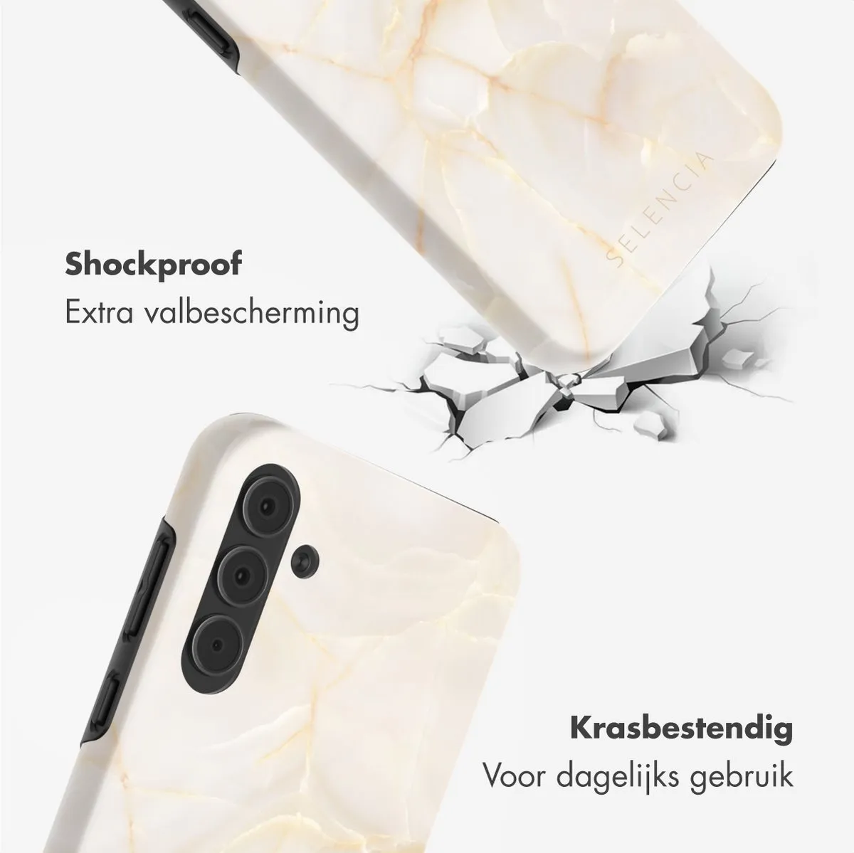 Selencia Hoesje Samsung Galaxy A55 - Golden Beige Marble