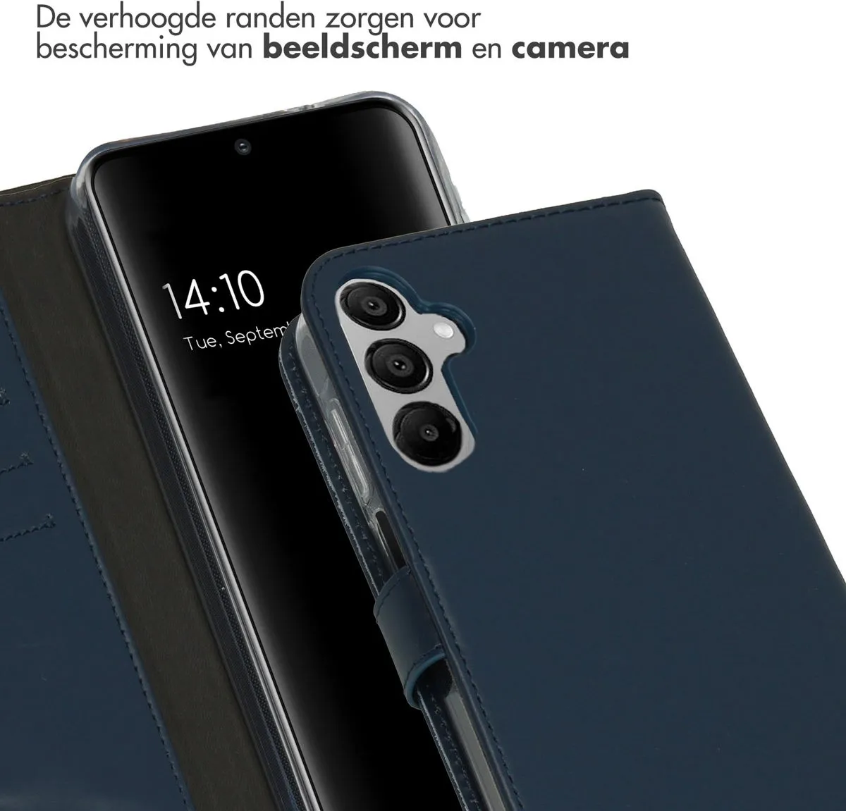 Selencia Hoesje Samsung Galaxy A35 - Echt Lederen Bookcase Donkerblauw