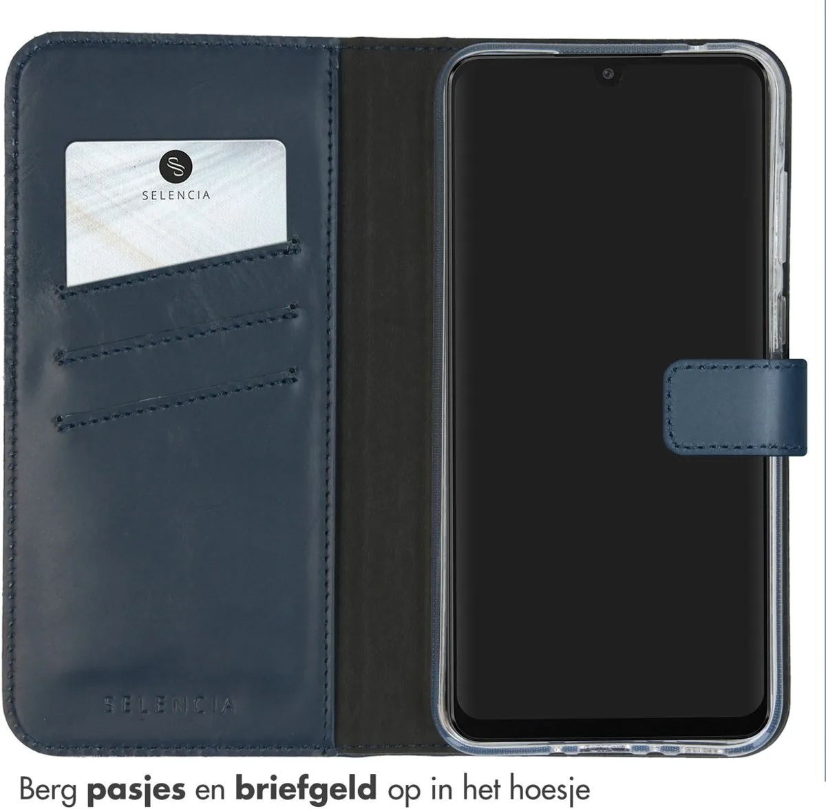 Selencia Hoesje Samsung Galaxy A35 - Echt Lederen Bookcase Donkerblauw