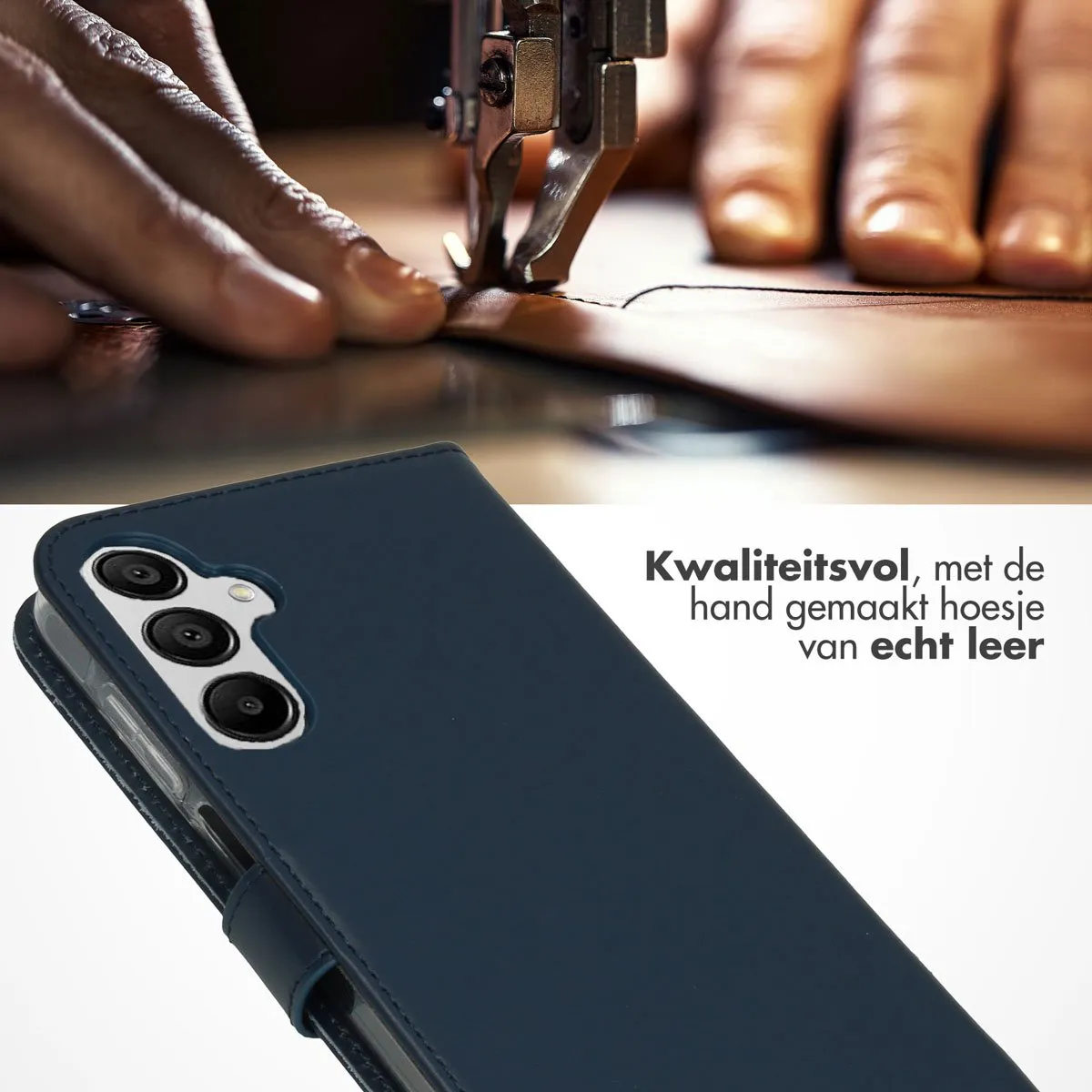 Selencia Hoesje Samsung Galaxy A35 - Echt Lederen Bookcase Donkerblauw