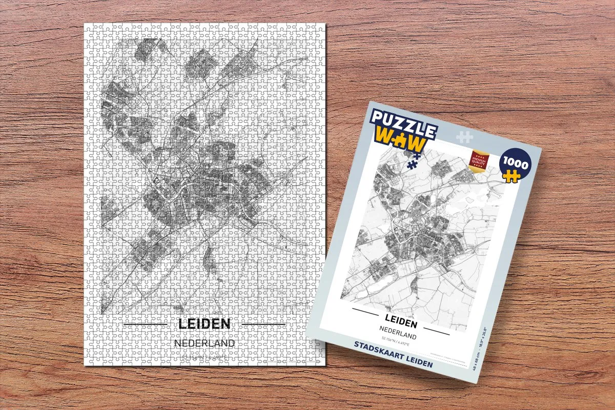 PuzzleWow Stadskaart Leiden Legpuzzel 1000 Stuks - Multicolor