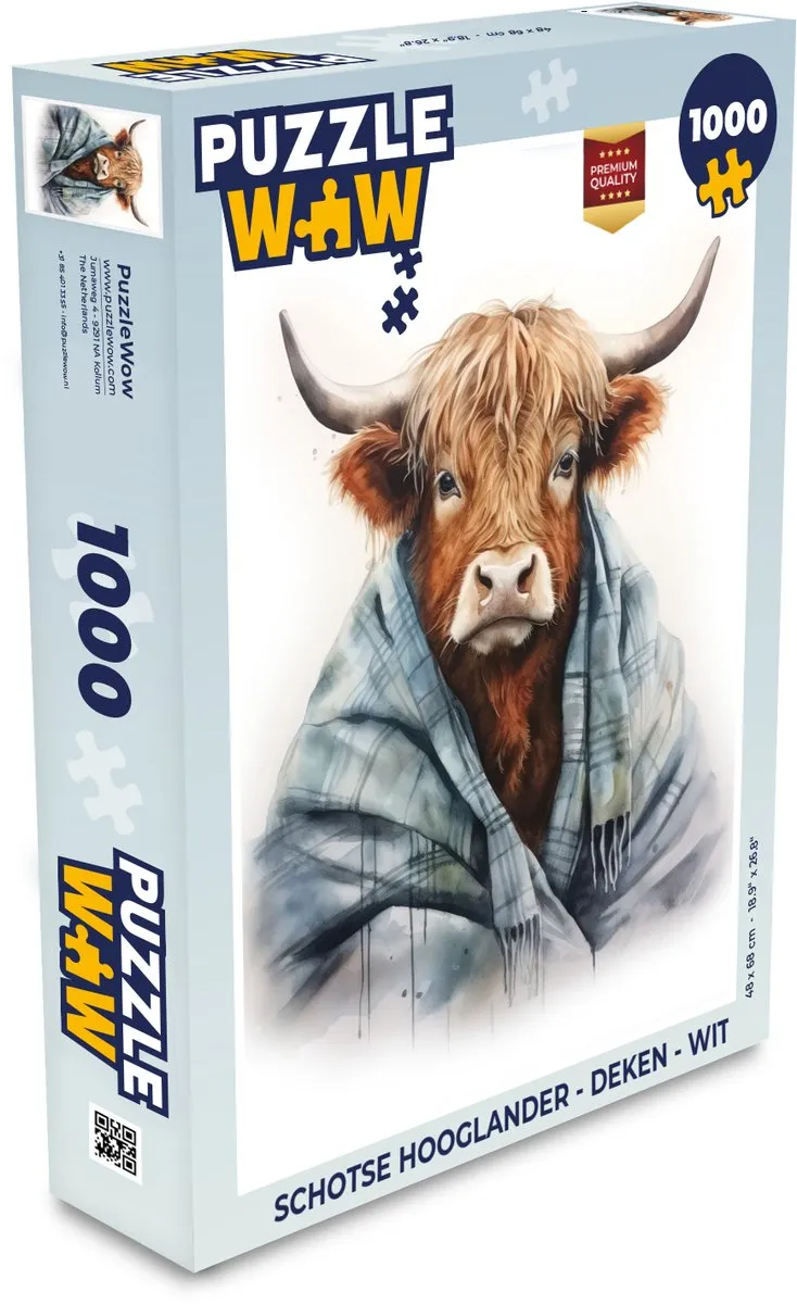 PuzzleWow Schotse Hooglander Deken 500 Stuks - Wit