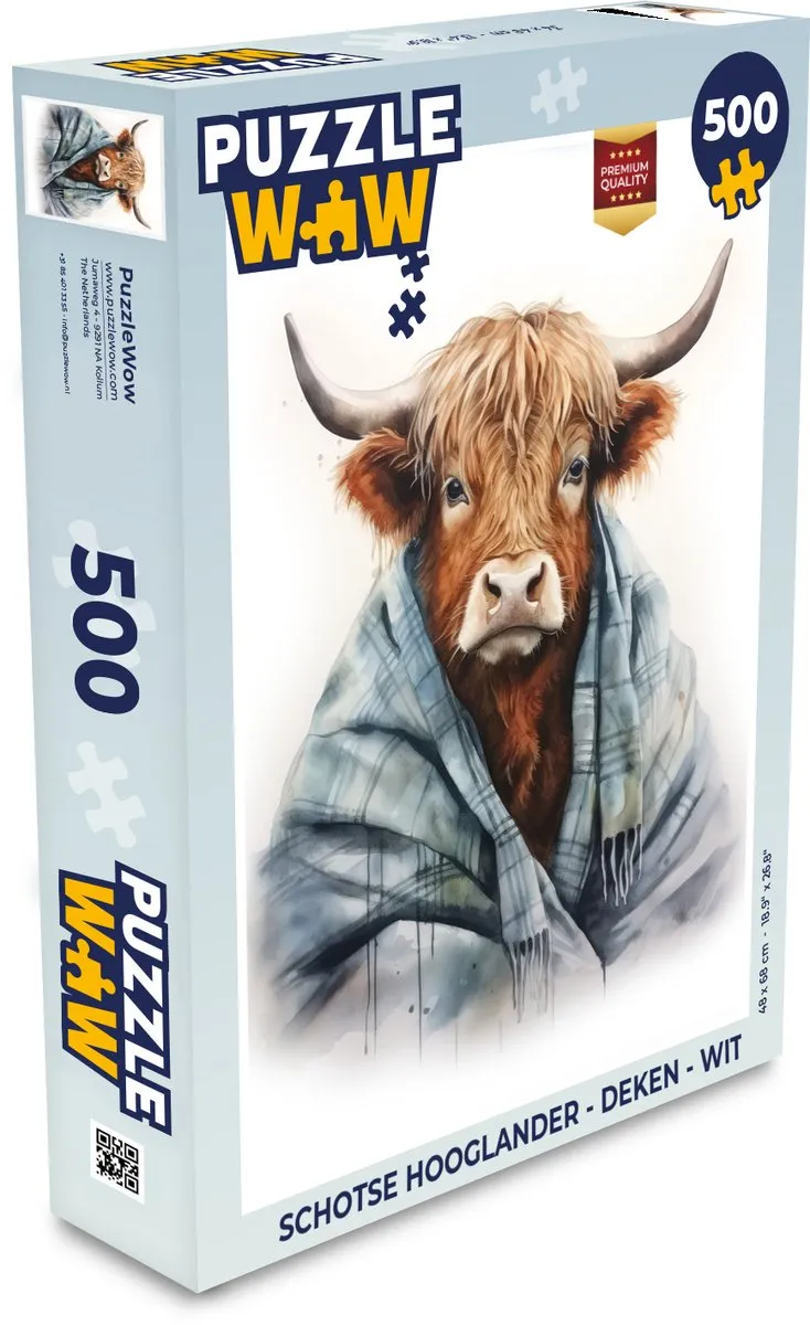 PuzzleWow Schotse Hooglander Deken 500 Stuks - Wit