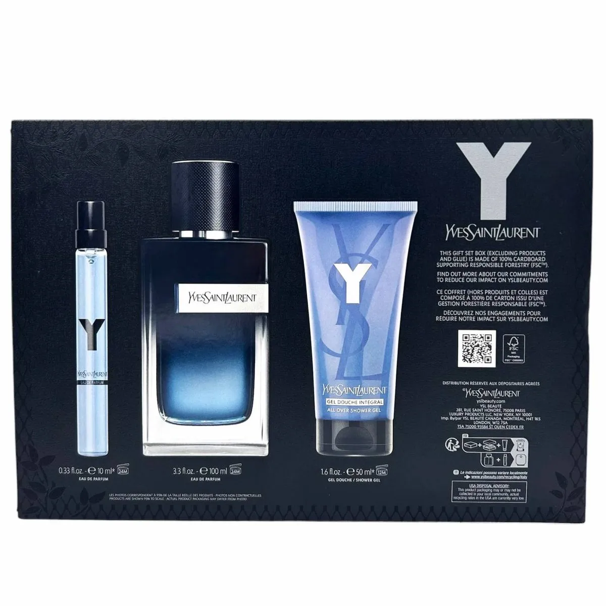 Yves Saint Laurent Y Eau de Parfum Spray Set - 100ml, 10ml, Shower Gel 50ml