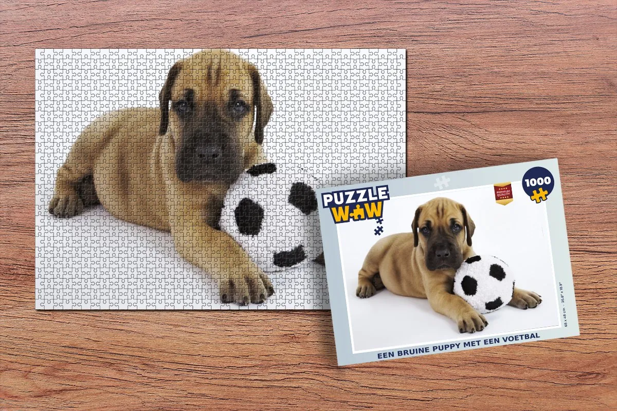 PuzzleWow Legpuzzel Een Bruine Puppy met Voetbal 1000 Stuks - Multicolor