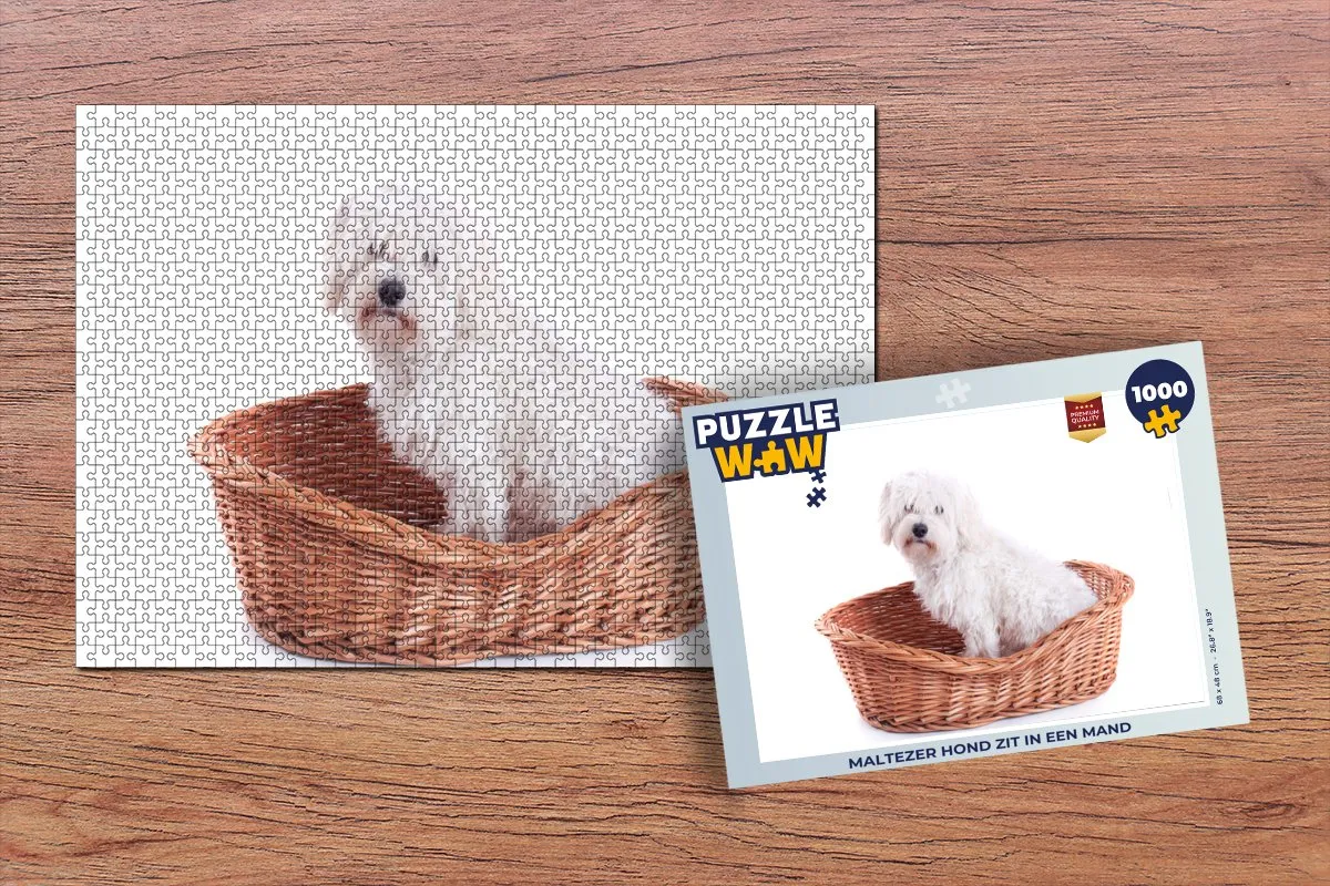 PuzzleWow Maltezer Hond Zit in Mand Legpuzzel 1000 Stuks - Multicolor