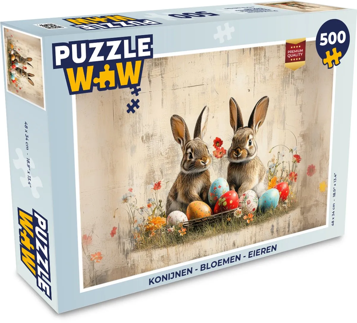 PuzzleWow Konijnen Bloemen Eieren Legpuzzel 500 Stuks