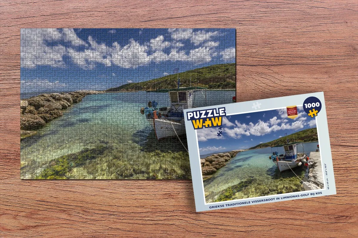 PuzzleWow Griekse Vissersboot Limnionas Kos Legpuzzel 1000 Stuks - Multicolor
