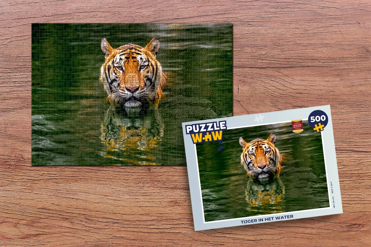 PuzzleWow Tijger in het water Legpuzzel 500 Stuks - Multicolor