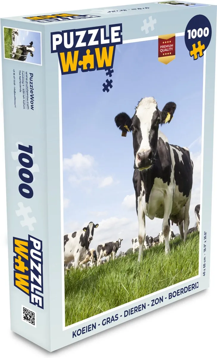 PuzzleWow Koeien Gras Boerderij Legpuzzel 1000 Stuks - Multicolor