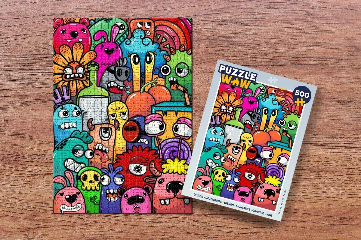 PuzzleWow Regenboog Dieren Monsters Legpuzzel 500 Stuks - Multicolor