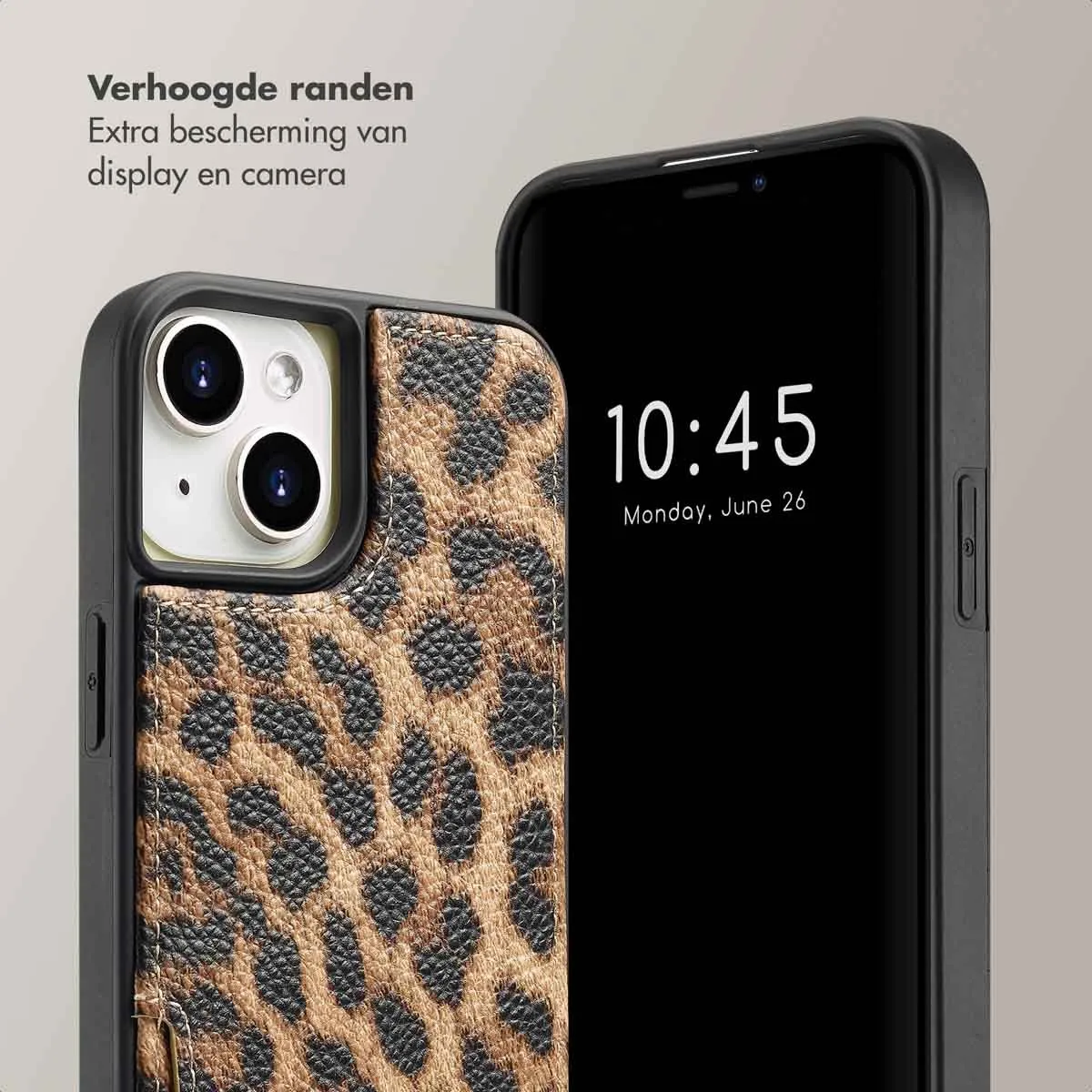 Selencia iPhone 15 Hoesje Leopard - 2 Pasjes