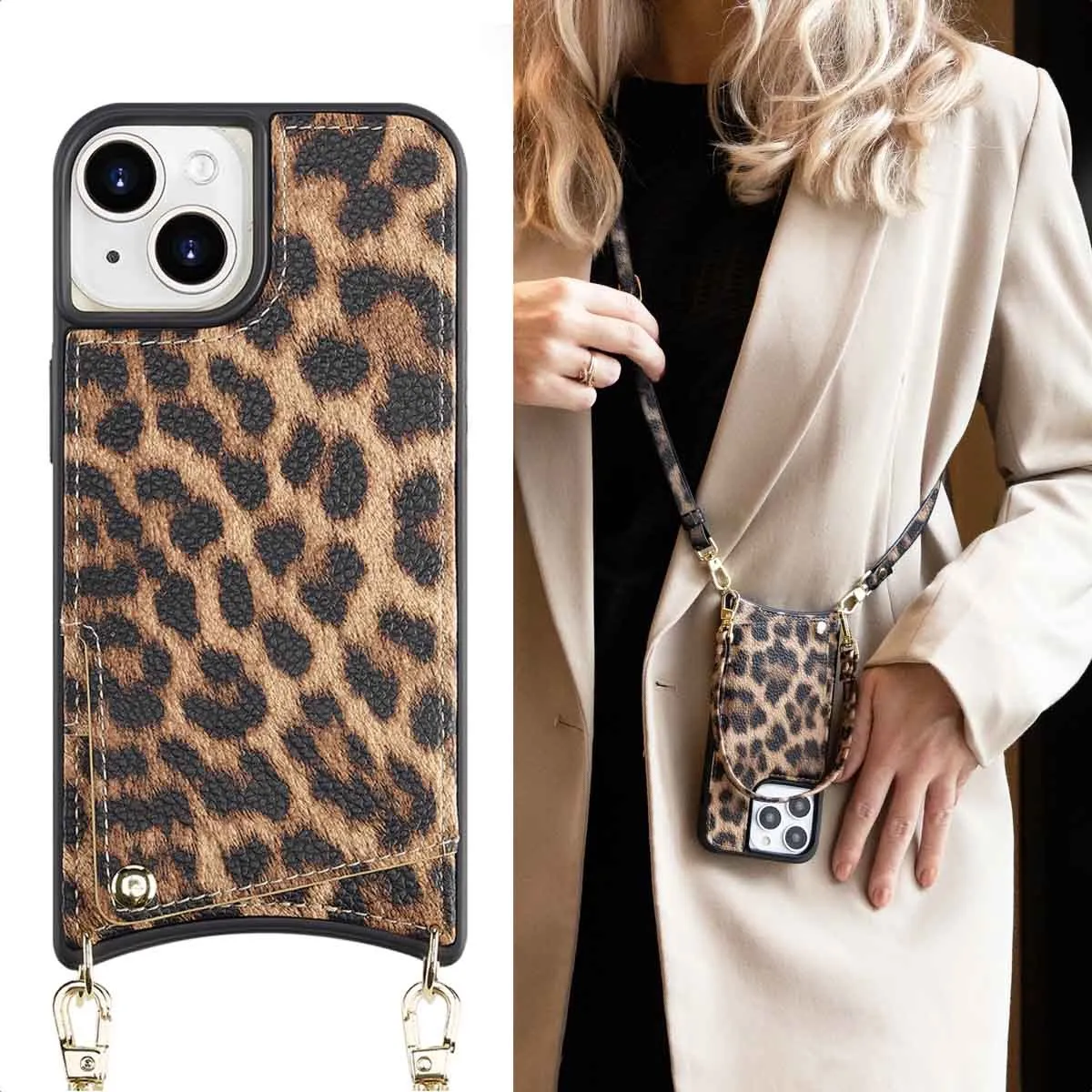 Selencia iPhone 15 Hoesje Leopard - 2 Pasjes