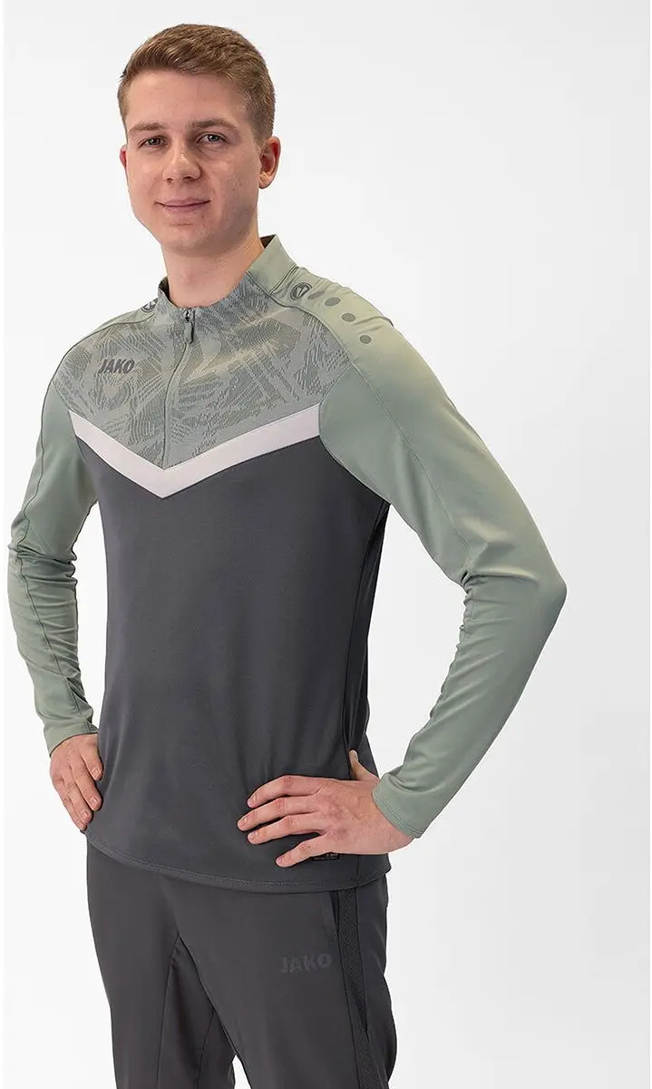 JAKO Iconic Ziptop Heren - L - Zachtgrijs/Mintgroen