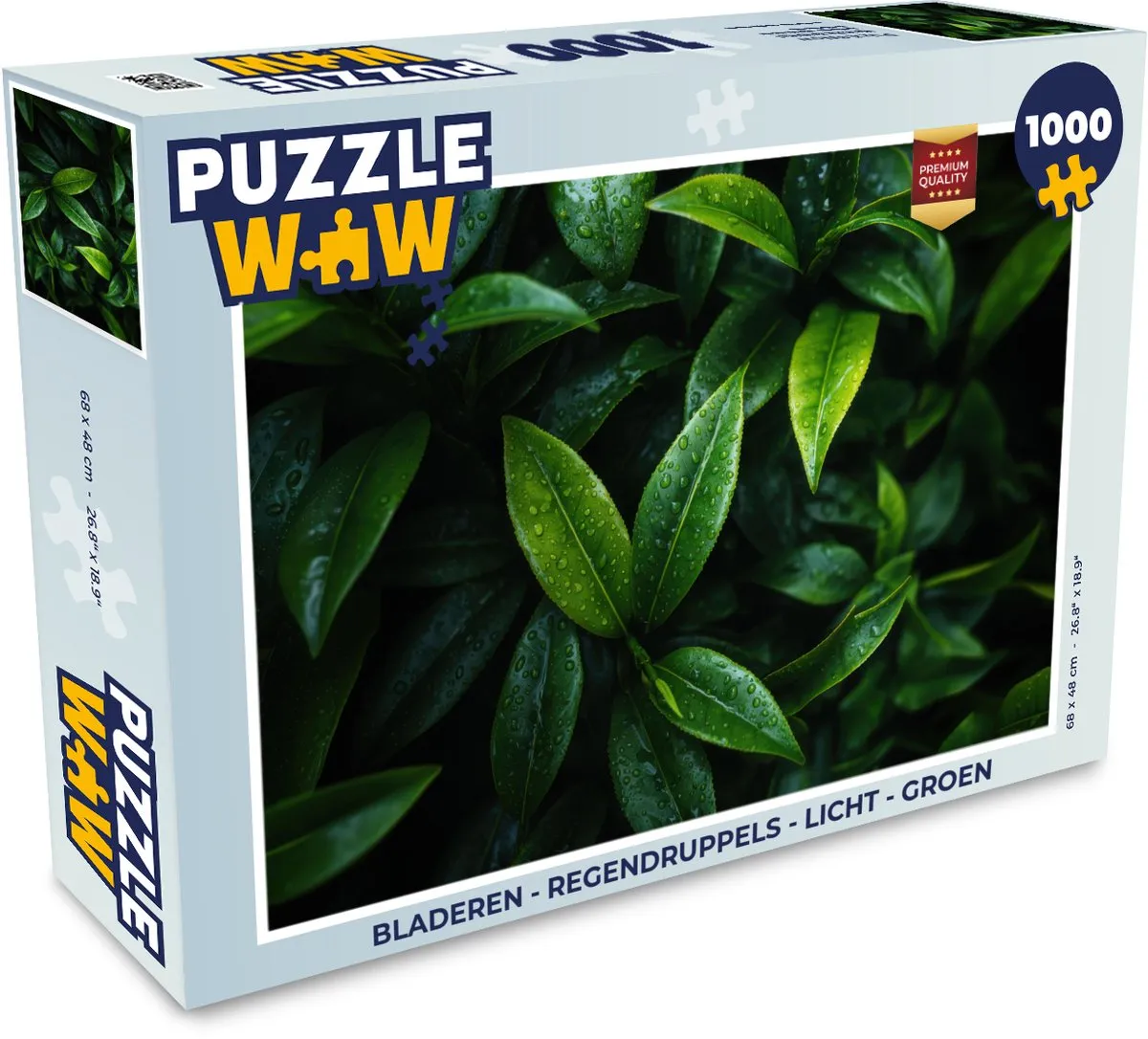 PuzzleWow Legpuzzel 1000 Stuks - Bladeren Regendruppels Groen