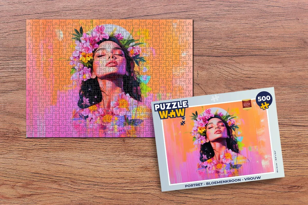 PuzzleWow Portret Bloemenkroon Legpuzzel 500 Stuks