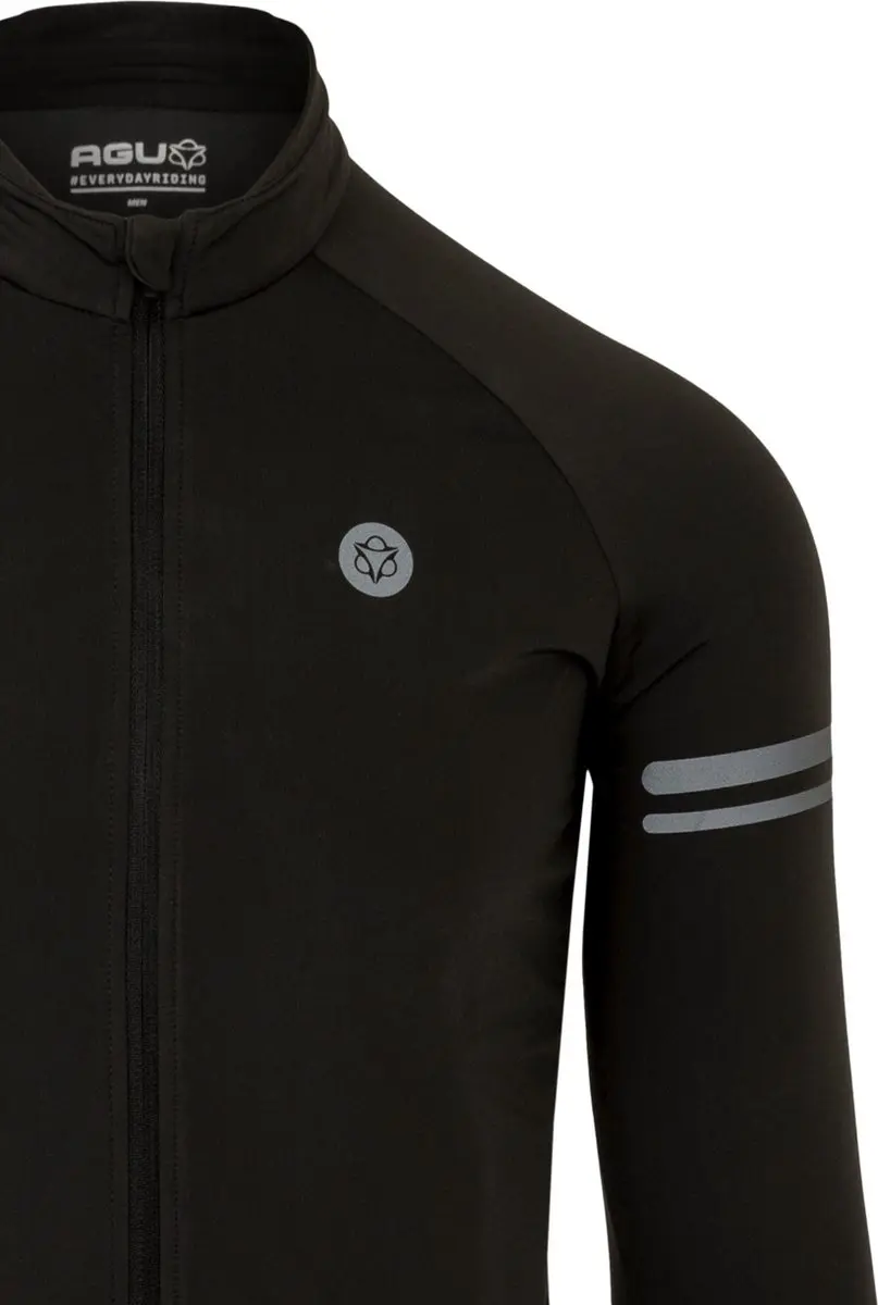 AGU Essential - Thermo Fietsshirt Lange Mouwen - Wielrenshirt - Heren - Winter - Ademend - Geborstelde voering - 3 Achterzakken - Zwart - XL