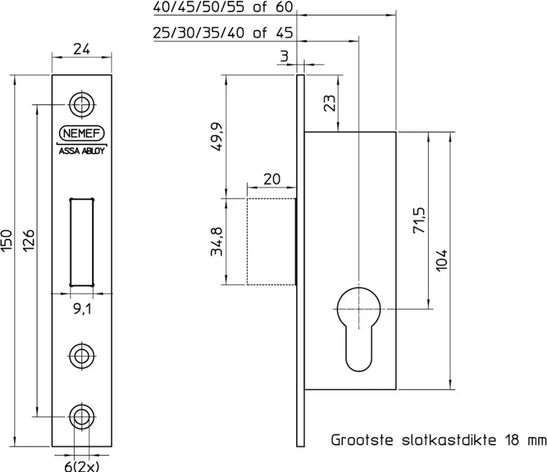 Nemef 9640 Insteekslot RVS - 25mm - Zilvergrijs