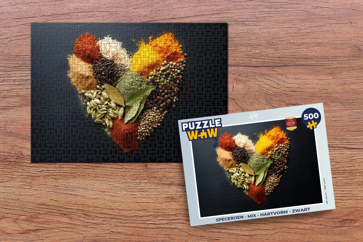 PuzzleWow Specerijen Hartvorm Legpuzzel 500 Stuks - Zwart