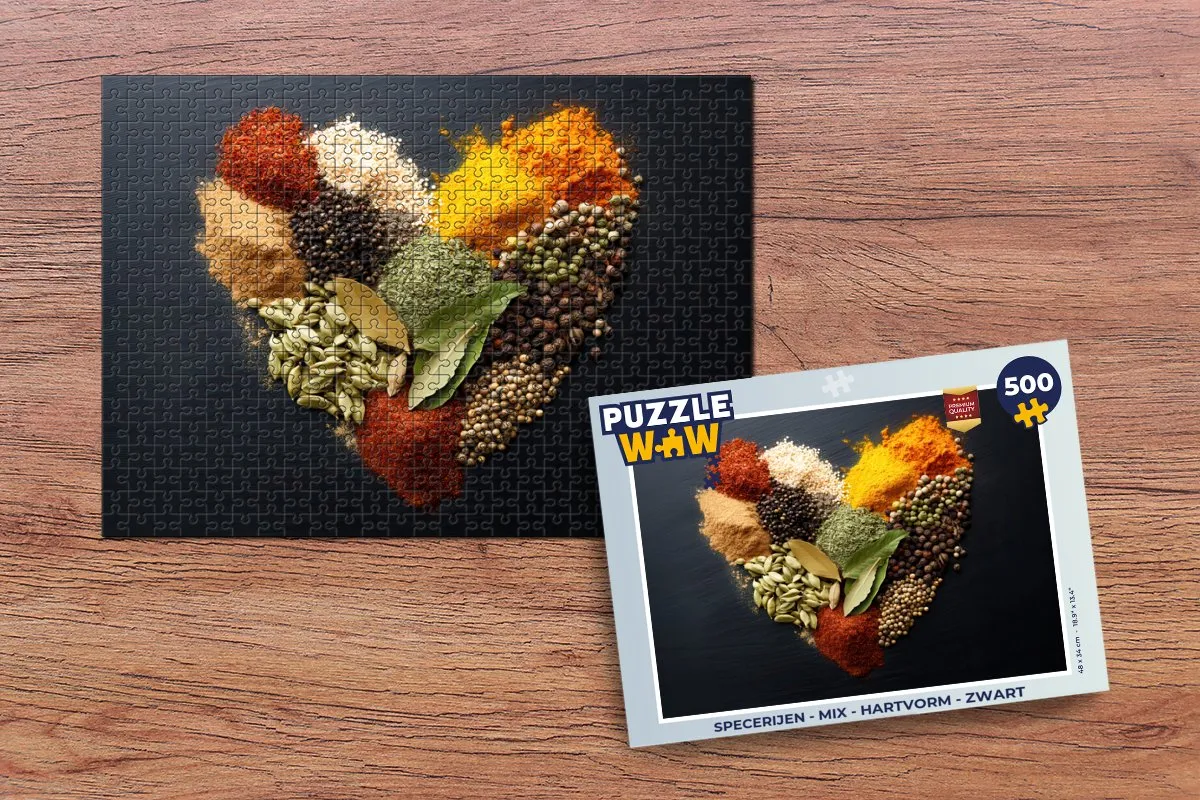 PuzzleWow Specerijen Hartvorm Legpuzzel 500 Stuks - Zwart