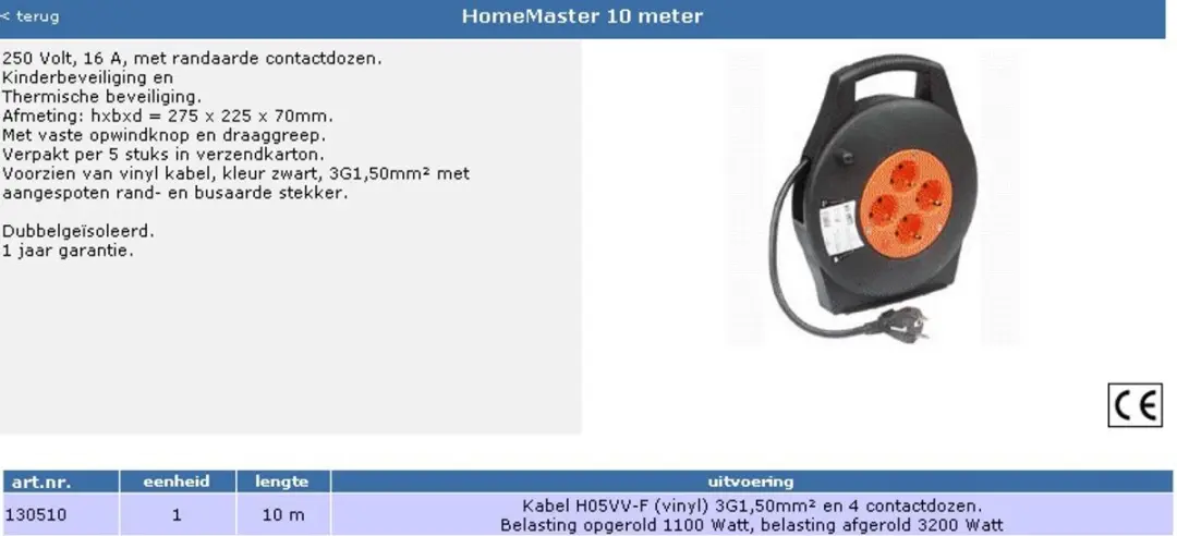 QwattPRO HomeMaster Kabelhaspel 3x1.5mm² 10m - 4 Stopcontacten - 3200W - Zwart
