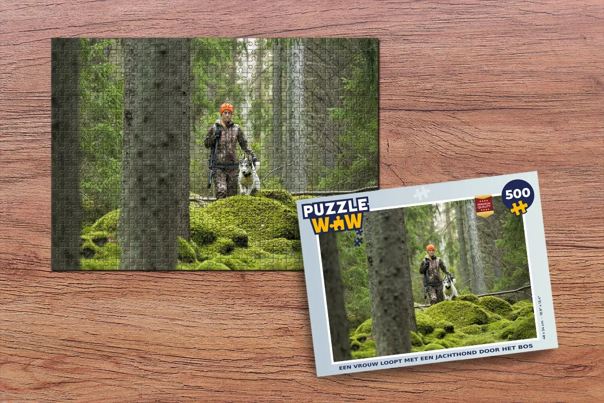 PuzzleWow Legpuzzel Een vrouw met jachthond - 500 Stuks - Multicolor