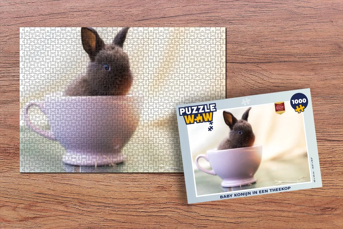 PuzzleWow Konijn Baby Theekop Legpuzzel 1000 Stuks - Multicolor