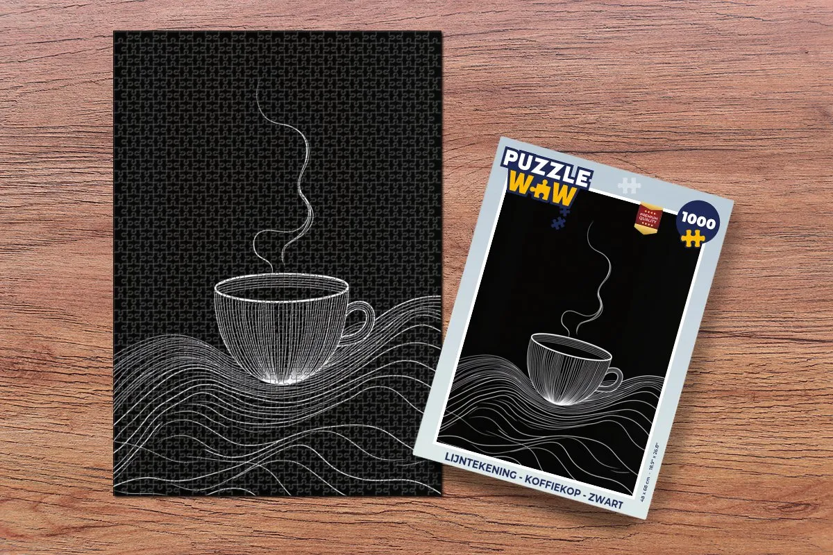 PuzzleWow Koffiekop Puzzel 1000 Stuks - Zwart