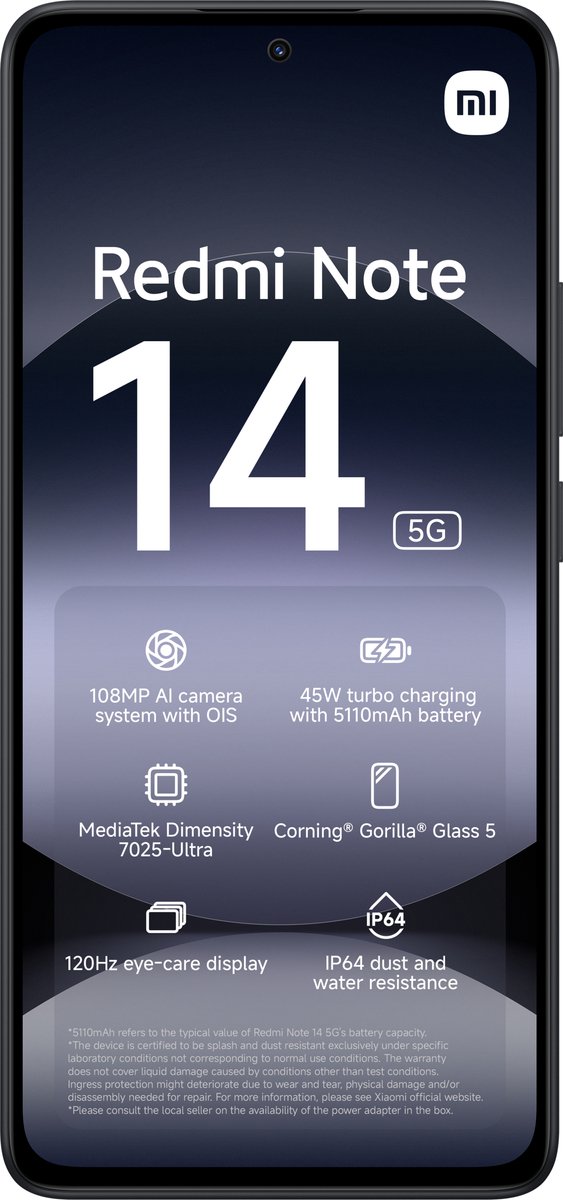 Xiaomi Redmi Note 14 - 5G - 8GB/256GB - Midnight Zwart