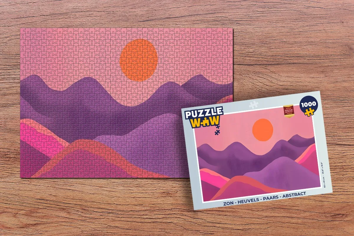 PuzzleWow Legpuzzel 1000 Stuks - Zon & Heuvels Paars Abstract