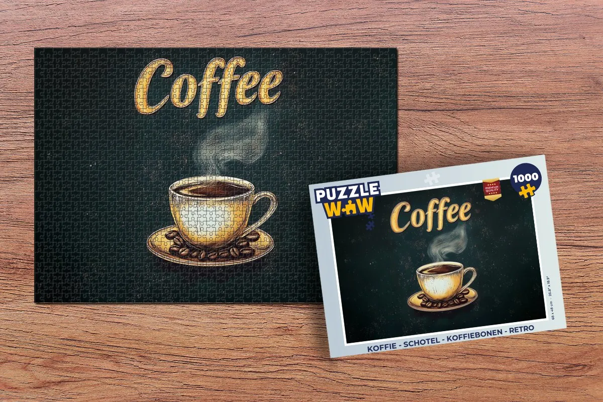 PuzzleWow Retro Koffie Legpuzzel 1000 Stuks - Koffie/Schotel