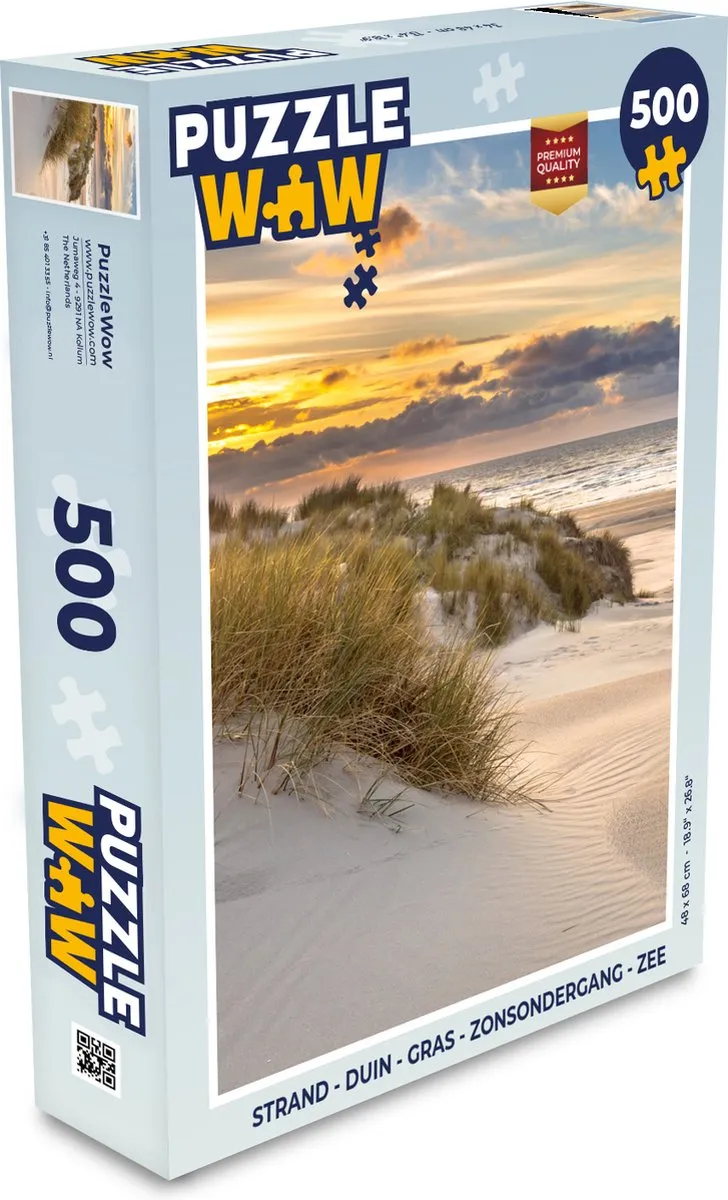 PuzzleWow Legpuzzel 500 Stuks - Strand Duin Gras Zonsondergang Zee - Multicolor