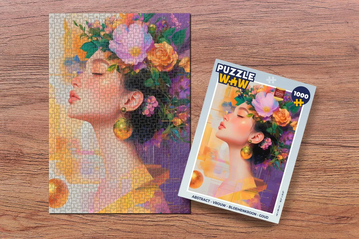 PuzzleWow Abstract Vrouw Bloemenkroon Legpuzzel 1000 Stuks - Goud