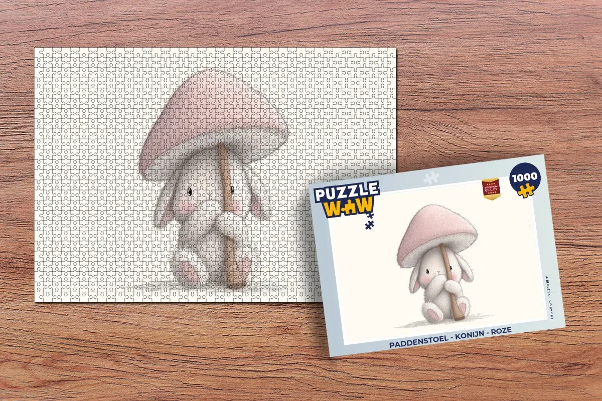 PuzzleWow Legpuzzel Paddenstoel - Konijn 1000 Stuks - Roze