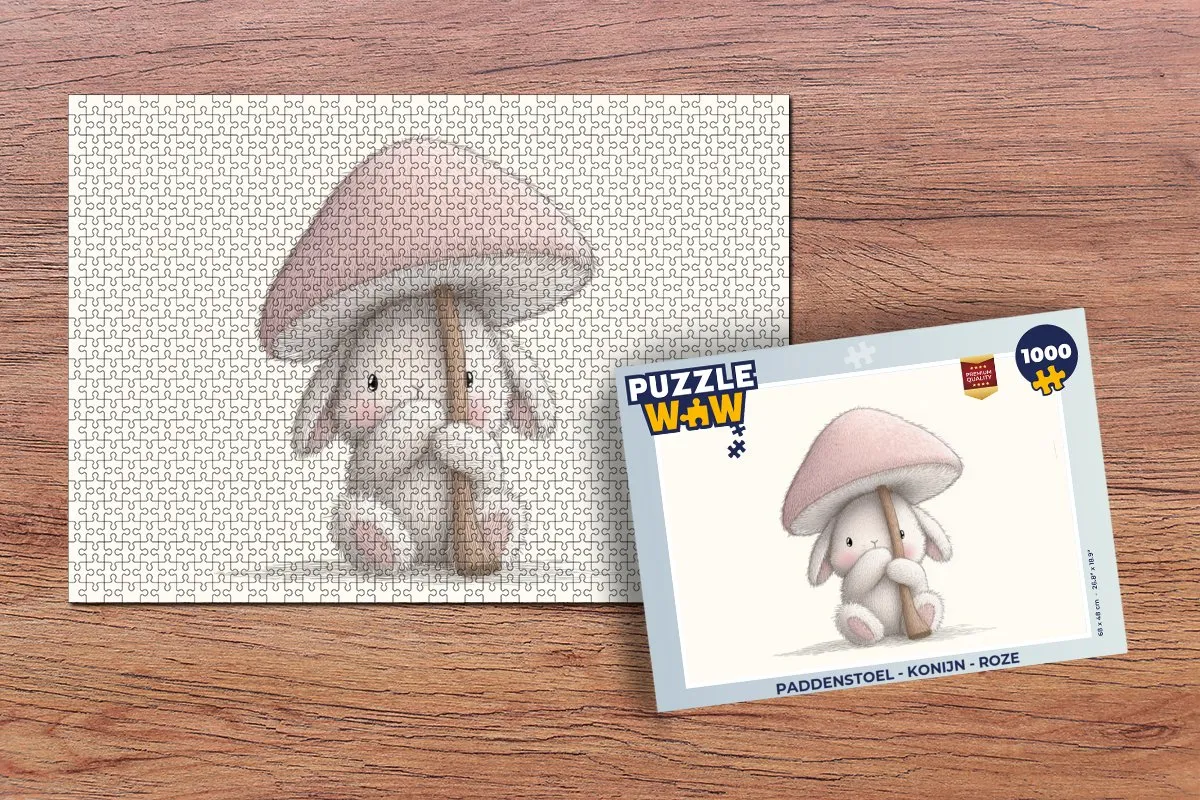 PuzzleWow Legpuzzel Paddenstoel - Konijn 1000 Stuks - Roze