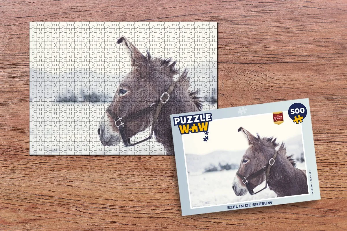 PuzzleWow Legpuzzel Ezel in de sneeuw 500 Stuks - Multicolor