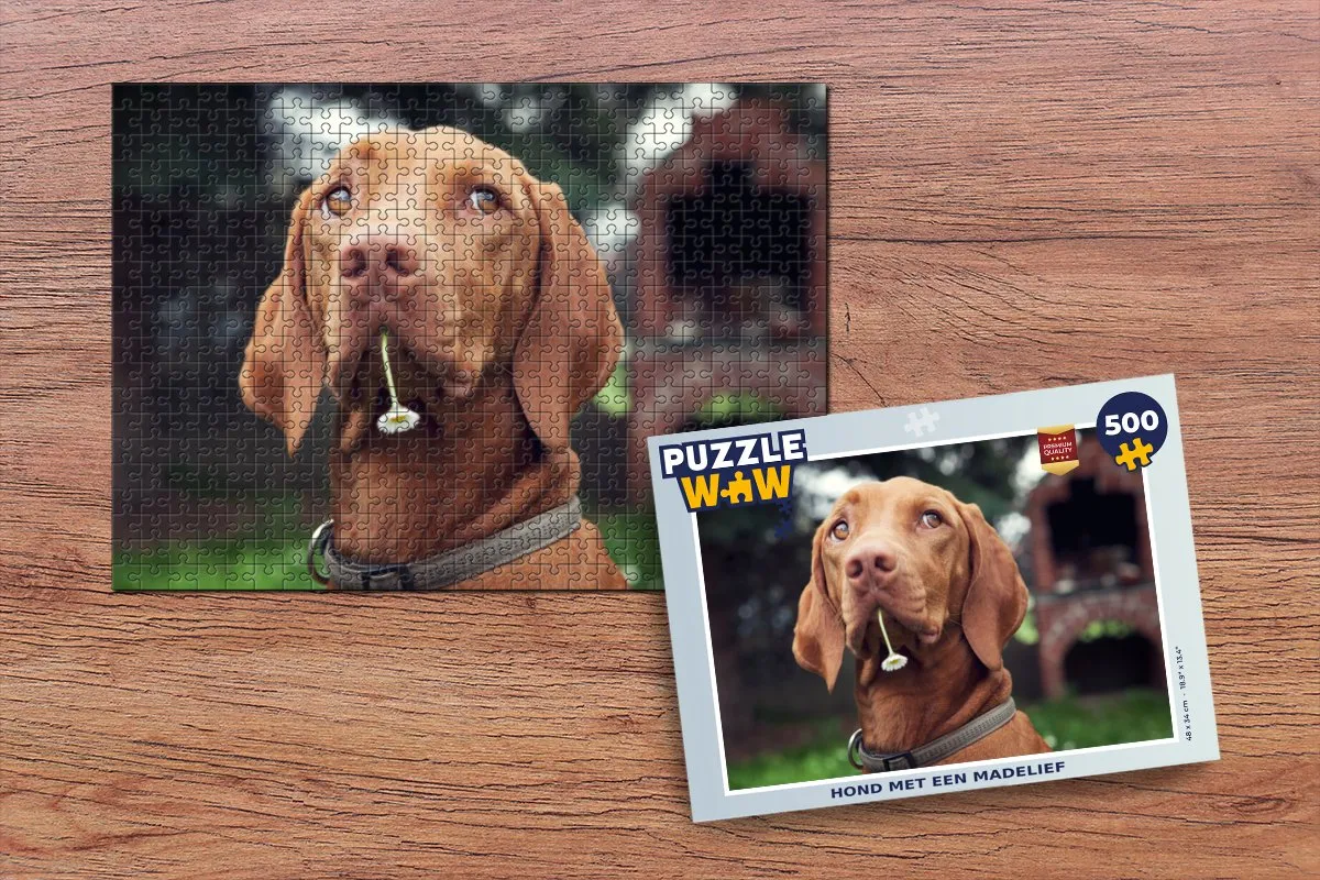 PuzzleWow Hond Bloemen Madelief Legpuzzel 500 Stuks - Multicolor