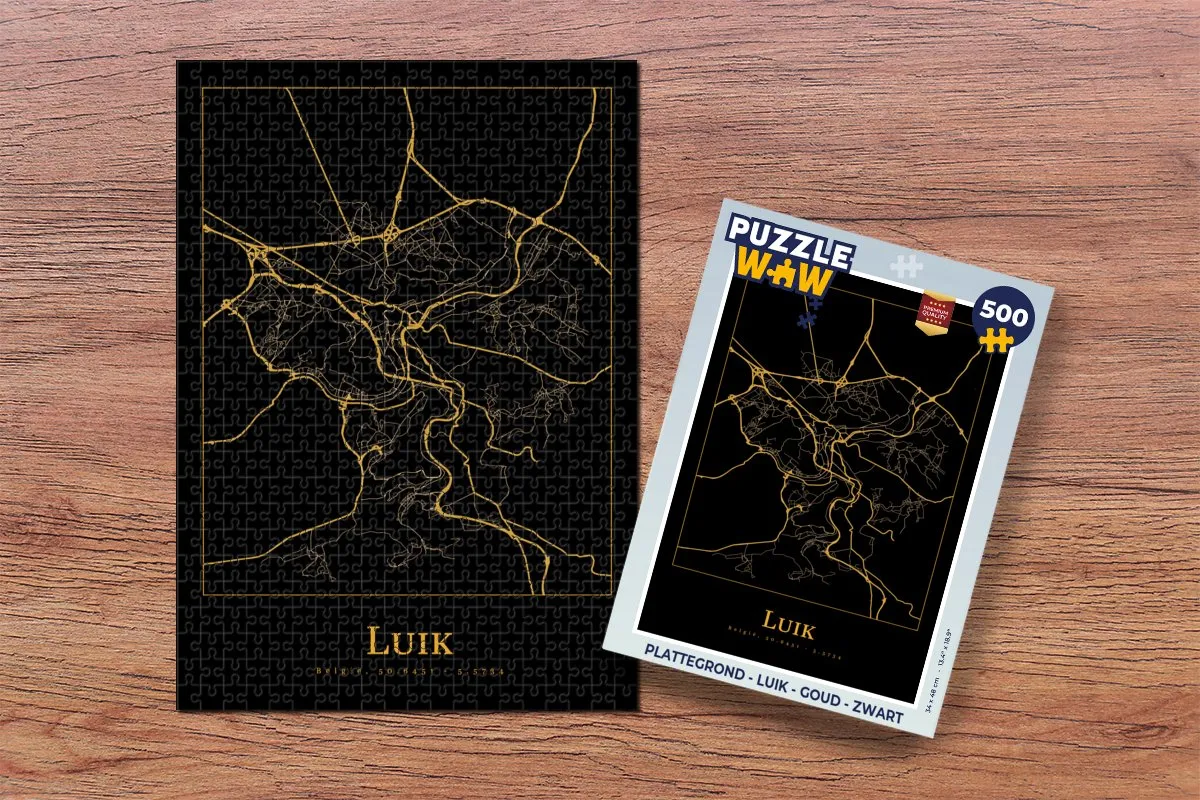 PuzzleWow Plattegrond Luik Puzzel 500 Stuks - Goud/Zwart
