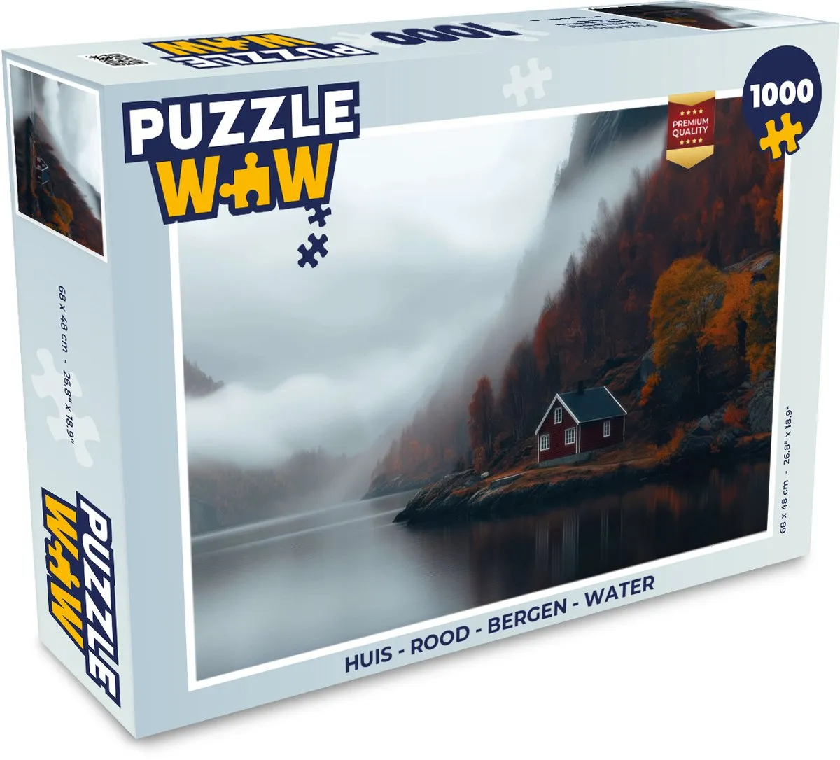 PuzzleWow Huis Legpuzzel 1000 Stuks - Bergen & Water - Rood
